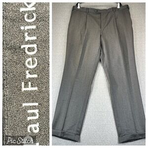 New Paul Fredrick Wool Dress Pants‎ Men 40X32 1/2 Flat Front Gray Cuffed formal